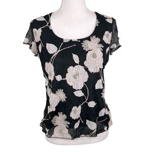 Jennie & Marlis Black Floral Short Sleeve Top Size Small